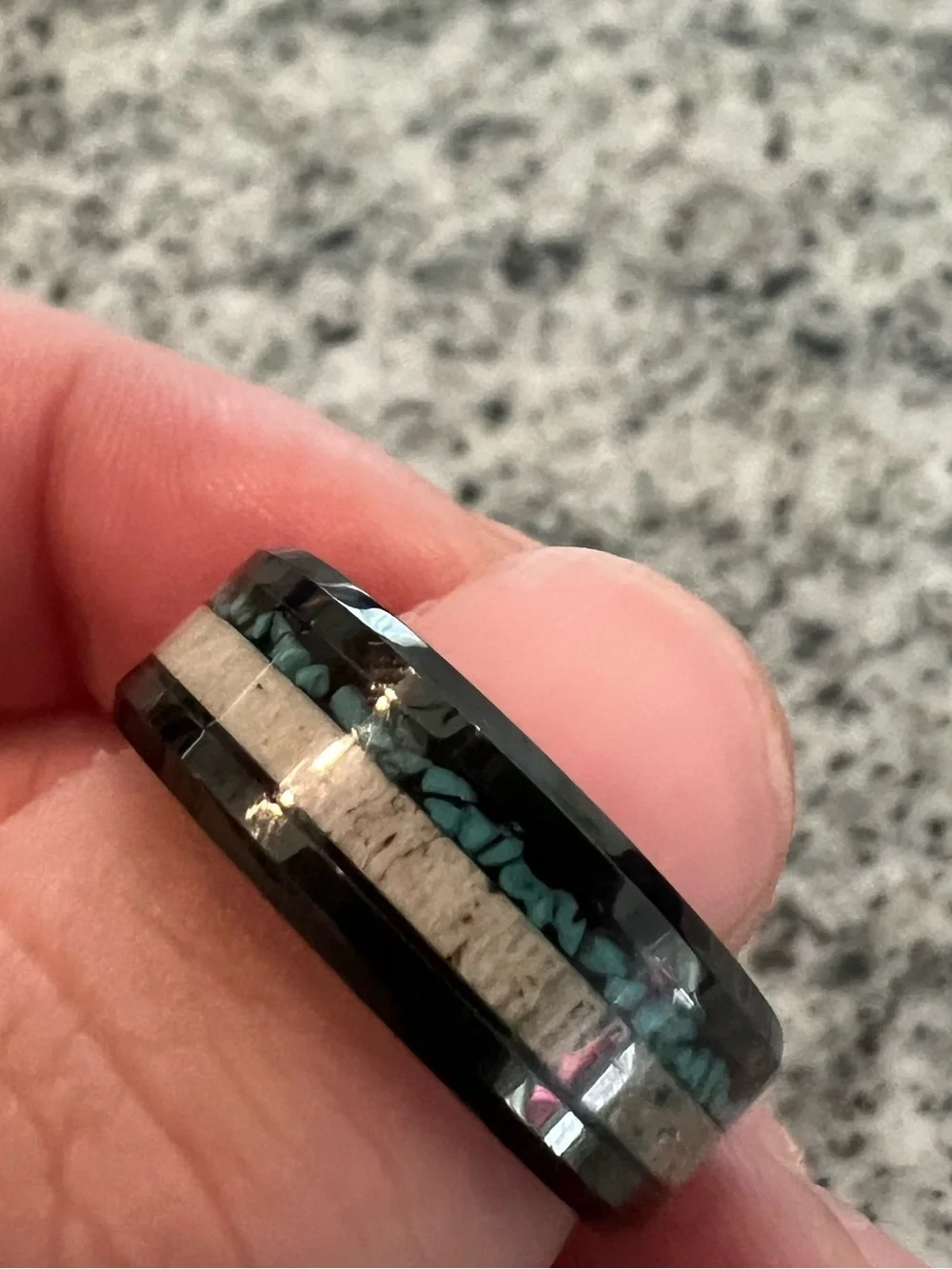 Black Tungsten, deer antler, & turquoise men’s ring